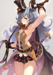 Rule 34 | 10s, 1girl, animal ears, armpits, bad id, bad twitter id, blue hair, breasts, erune, ferry (granblue fantasy), ferry (halloween) (granblue fantasy), granblue fantasy, halloween, hat, kerorira, long hair, mini hat, mini top hat, rabbit ears, skirt, small breasts, solo, top hat, whip