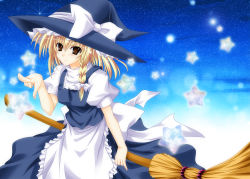Rule 34 | 1girl, aoi hiro, blonde hair, braid, broom, female focus, gradient background, hat, kirisame marisa, solo, touhou, witch, witch hat, yellow eyes