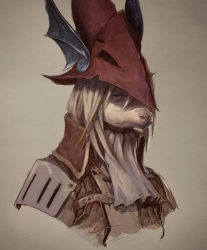 Rule 34 | 1girl, armor, ascot, burmecian, dave rapoza, final fantasy, final fantasy ix, freija crescent, frown, grey background, grey hair, hair between eyes, helmet, high collar, highres, jacket, looking at viewer, medium hair, mouse girl, portrait, red headwear, red jacket, shoulder armor, solo, straight hair, white ascot, winged helmet