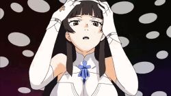 Rule 34 | 1girl, animated, animated gif, artist request, black hair, breasts, elbow gloves, fingerless gloves, girls&#039; frontline, gloves, large breasts, long hair, looking at viewer, panties, panty &amp; stocking with garterbelt, panty pull, parody, pleated skirt, pole, skirt, smile, solo, stripper pole, type 95 (girls&#039; frontline), underwear, white gloves, white panties
