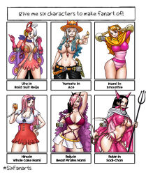 Rule 34 | 6+girls, arms up, bikini, black hair, blonde hair, breasts, brown eyes, charlotte smoothie, charlotte smoothie (cosplay), cigarette, cleavage, cosplay, cowboy hat, dress, groin, hair over breasts, hand on own hip, hat, headphones, highres, hina (one piece), horns, iury padilha, large breasts, leotard, licking lips, long hair, midriff, miniskirt, multicolored hair, multiple girls, nami (one piece), nami (one piece) (cosplay), nico robin, one piece, orange hair, pink dress, pink hair, polearm, portgas d. ace, portgas d. ace (cosplay), red hair, sadi-chan, sadi-chan (cosplay), skirt, smile, sunglasses, swimsuit, thighs, tongue, tongue out, trident, uta (one piece), vinsmoke reiju, vinsmoke reiju (cosplay), weapon, whip, white hair, wide hips, yamato (one piece)