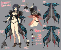 Rule 34 | 1girl, ass, black hair, blue eyes, breasts, butterfly wings, cleavage, concept art, highres, ikaruga (senran kagura), insect wings, large breasts, long hair, navel, official art, senran kagura, senran kagura new link, thigh strap, wings