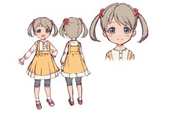 Rule 34 | 1girl, action heroine cheer fruits, blue eyes, blush stickers, bow, character sheet, child, commentary request, dress, dress bow, grey pants, hair ornament, hair scrunchie, hand on own hip, highres, ide naomi, kise yuzuka, light brown hair, multiple views, official art, open mouth, pants, pinafore dress, red footwear, red scrunchie, scrunchie, shirt, shoes, short twintails, simple background, sleeveless, sleeveless dress, smile, sneakers, socks, striped clothes, striped shirt, twintails, white background, white legwear, white shirt, yellow bow, yellow dress