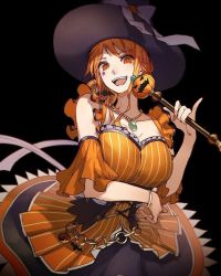 Rule 34 | 1girl, bat (animal), black background, circle skirt, halloween, jewelry, looking at viewer, nami (one piece), necklace, one piece, orange eyes, orange hair, pumpkin, simple background, solo, star (symbol), tagme, witch