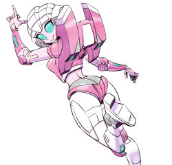 Rule 34 | 1girl, angry, arcee, ass, autobot, back, backpack, bag, blue eyes, breasts, character name, commentary, frown, happy, head steam, high heels, insignia, leg up, looking back, mecha, mecha musume, medium breasts, midriff, multiple views, no humans, open mouth, panties, pink panties, robot, smile, sunafuki tabito, teeth, thighs, tongue, transformers, underwear, white background