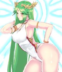 Rule 34 | 1girl, competition swimsuit, green hair, highres, kid icarus, long hair, nintendo, one-piece swimsuit, palutena, swimsuit, very long hair