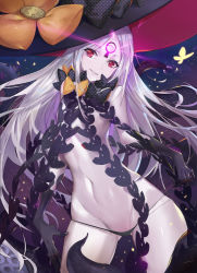 Rule 34 | 1girl, abigail williams (fate), abigail williams (third ascension) (fate), black bow, black panties, bow, breasts, fate/grand order, fate (series), glowing, glowing eye, grey hair, hat, long hair, looking at viewer, navel, orange bow, pale skin, panties, polka dot, polka dot bow, red eyes, revealing clothes, samu (a117216), small breasts, smile, solo, tentacles, third eye, underwear, very long hair, witch hat