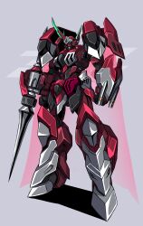 Rule 34 | 3ok, absurdres, alteisen, cape, clenched hand, energy cape, full body, highres, mecha, pile bunker, red cape, redesign, robot, science fiction, solo, super robot wars, super robot wars original generation