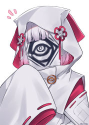 Rule 34 | 1girl, ao-chan (ninomae ina&#039;nis), blunt bangs, cloak, commentary, english commentary, gradient hair, grey hair, highres, hololive, hololive english, hood, hood up, mask, multicolored hair, orinte, personification, pink hair, simple background, sleeves past fingers, sleeves past wrists, solo, twitter username, virtual youtuber, white background, white cloak