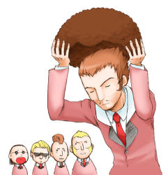 Rule 34 | 5boys, afro, batch, blonde hair, brown hair, duster (mother), facial hair, formal, magic (mother), male focus, mother (game), mother 3, multiple boys, mustache, nintendo, oj, shimmy zmizz, suit, sunglasses, wig