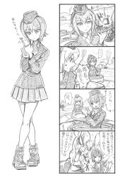 Rule 34 | ..., 10s, 4koma, bbb (friskuser), boots, comic, commentary request, crossed legs, explosion, garrison cap, girls und panzer, greyscale, hat, headphones, highres, holding, holding pen, itsumi erika, jacket, legs together, map, md5 mismatch, military, military hat, military uniform, military vehicle, monochrome, motor vehicle, nishizumi maho, open mouth, pen, pleated skirt, resolution mismatch, short hair, shouting, skirt, smoke, source larger, spoken ellipsis, sweatdrop, tank, tank turret, throat microphone, translation request, tree, uniform, writing