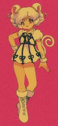 Rule 34 | animal ears, bishoujo senshi sailor moon, boots, circlet, commentary request, dress, drill hair, film grain, full body, fur-trimmed boots, fur trim, jewelry, looking at viewer, mouse ears, mouse girl, mouse tail, necklace, pikurusu, purple eyes, ribbon-trimmed dress, ribbon trim, sailor iron mouse, short hair, solo, star (symbol), tail, twin drills, twintails, white dress, white hair, wrist cuffs