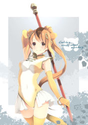 Rule 34 | 10s, 1girl, animal ears, artist name, brown eyes, character name, circlet, dated, elbow gloves, gloves, golden snub-nosed monkey (kemono friends), high ponytail, highleg, highleg leotard, highres, holding, holding staff, kemono friends, leotard, long hair, looking at viewer, monkey ears, monkey tail, multicolored hair, orange hair, ponytail, signature, solo, staff, tail, thighhighs, yoshino ryou