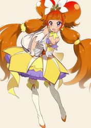 Rule 34 | 1girl, amanogawa kirara, bare shoulders, boots, breasts, cleavage, cure twinkle, earrings, go! princess precure, highres, jewelry, mebae, orange hair, precure, purple eyes, red hair, skirt, small breasts, solo, star (symbol), star earrings, thigh boots, thighhighs, white footwear, white thighhighs