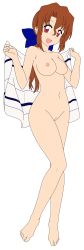 Rule 34 | absurdres, breasts, brown hair, full body, hayate no gotoku!, highres, legs, maria (hayate no gotoku!), nipples, nude, nude filter, open mouth, pussy, red eyes, smile, thighs, third-party edit, towel, transparent background, uncensored