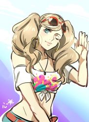 Rule 34 | blonde hair, blue eyes, earrings, glasses, heart, jewelry, necklace, persona, persona 5, persona 5 scramble: the phantom strikers, smile, tagme, takamaki anne, twintails