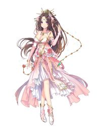 Rule 34 | 1girl, boots, bracelet, breasts, bridal gauntlets, brown hair, cleavage, crossed legs, dress, full body, hair ornament, high ponytail, highres, holding, holding weapon, jewelry, large breasts, long hair, looking at viewer, official art, pink eyes, royal flush heroes, shunmei, smile, solo, transparent background, very long hair, weapon, whip