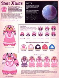 Rule 34 | adeptus astartes, armor, bow, character sheet, chumiicham, commentary, cup, english commentary, english text, helmet, highres, paw print, pink bow, pink skirt, planet, skirt, teacup, warhammer 40k