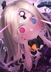Rule 34 | 1girl, abigail williams (fate), abigail williams (second ascension) (fate), bare shoulders, black bow, blonde hair, blue eyes, blush, bow, breasts, fate/grand order, fate (series), forehead, heterochromia, highres, keyhole, long hair, looking at viewer, orange bow, parted bangs, red eyes, small breasts, solo, tentacles, yubeshi (zecxl)