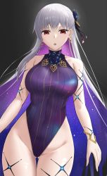Rule 34 | 1girl, absurdres, bad id, bad pixiv id, bare shoulders, blue hair, blue one-piece swimsuit, blush, breasts, covered navel, earrings, fate/grand order, fate (series), flower, hair flower, hair ornament, hair ribbon, highleg, highleg swimsuit, highres, jewelry, kama (fate), kama (swimsuit avenger) (fate), kama (swimsuit avenger) (third ascension) (fate), large breasts, long hair, looking at viewer, lotus, multicolored hair, one-piece swimsuit, open mouth, red eyes, ribbon, rk (cc15915r), silver hair, solo, star (symbol), star earrings, swimsuit, thighs, two-tone hair
