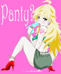 Rule 34 | 10s, blush, covering privates, cum, gun, highres, jewelry, licking, lots of jewelry, panty &amp; stocking with garterbelt, panty (psg), tagme, uyuu, weapon