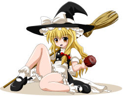 Rule 34 | 1girl, :d, bad id, bad pixiv id, blonde hair, bloomers, hat, imai kazunari, kirisame marisa, open mouth, sitting, smile, solo, spread legs, touhou, underwear, witch, witch hat