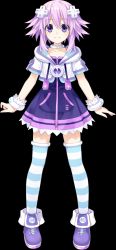Rule 34 | 10s, 1girl, black background, bracelet, collar, cropped jacket, d-pad, dress, female focus, hair ornament, highres, jacket, jewelry, kami jigen game neptune v, neptune (neptunia), neptune (series), official art, purple eyes, purple hair, short hair, simple background, smile, solo, striped clothes, striped thighhighs, thighhighs, transparent background, tsunako