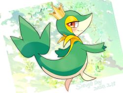 Rule 34 | blush, character name, clothed pokemon, creatures (company), crown, dated, em ivy akippoi, english text, full body, game freak, gen 5 pokemon, highres, nintendo, no humans, pokemon, pokemon (creature), red eyes, smile, snivy, solo, standing