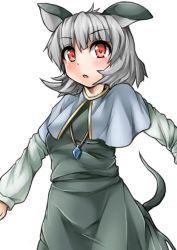 Rule 34 | 1girl, animal ears, female focus, fun bo, grey hair, jewelry, mouse ears, nazrin, necklace, red eyes, simple background, solo, tail, touhou, white background