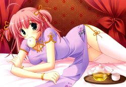 Rule 34 | blush, china dress, chinese clothes, dress, food, highres, panties, short hair, skirt, thighhighs, underwear, wallpaper
