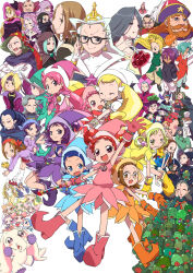 6+boys 6+girls :d ;d akatsuki_(ojamajo_doremi) alexander_t_oyajide arm_up artist_name asuka_momoko baba_(ojamajo_doremi) bandana beard black_hair blonde_hair blue_dress blue_eyes blue_footwear blue_gloves blue_hair boots bracelet brown_eyes brown_hair cape chef_hat clenched_hand closed_mouth commentary_request crown dela_(ojamajo_doremi) dodo_(ojamajo_doremi) double_bun dress earrings eating elephant everyone facial_hair fafa_(ojamajo_doremi) fairy fami filippo_s._ojijide_earl floating frog fujio_(ojamajo_doremi) fujiwara_hazuki glasses gloves gradient_background green_eyes green_hair grey_hair hair_bun hair_rings harukaze_doremi harukaze_poppu hat hat_ornament hehe_(ojamajo_doremi) high_heel_boots high_heels highres holding holding_wand hood jewelry joou-sama lala_(ojamajo_doremi) leaning_forward leon_(ojamajo_doremi) light_particles long_hair looking_at_viewer magical_girl majo_carla majo_cross majo_don majo_heart majo_leed majo_miller majo_parla majo_pi majo_pon majo_prima majo_ran majo_rhythm majo_rin majo_ririka majo_roxanne majo_sloane majo_sullivan majo_toron majo_tourbillon majo_vanilla majomonroe majorika makihatayama_hana medium_hair mimi_(ojamajo_doremi) mota_(ojamajo_doremi) motomota_(ojamajo_doremi) multiple_boys multiple_girls namabanana nini_(ojamajo_doremi) ojamajo_doremi one_eye_closed one_side_up open_mouth orange_dress orange_eyes orange_footwear orange_gloves orange_hair orihime_(ojamajo_doremi) ousama_(ojamajo_doremi) pao-chan peperuto_pollon picot_pollon pink_hair pointy_footwear purple_dress purple_eyes purple_footwear purple_gloves purple_hair red_dress red_eyes red_footwear red_gloves red_hair rere_(ojamajo_doremi) rimless_eyewear roro_(ojamajo_doremi) round_eyewear sailor_collar sakura_mirai_(ojamajo_doremi) segawa_onpu senoo_aiko short_dress short_hair short_sleeves short_twintails siblings side-by-side signature sisters smile standing standing_on_one_leg star_(symbol) star_hat_ornament sweet_pollon tooru_(ojamajo_doremi) toto_(ojamajo_doremi) training_tap twins twintails very_long_hair waku_nozomi wand white_dress white_footwear white_gloves white_hair witch_hat yellow_dress yellow_footwear yellow_gloves