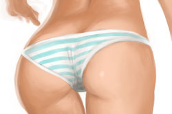 Rule 34 | 1girl, ass, ass focus, close-up, from behind, panties, simple background, solo, striped clothes, striped panties, thigh gap, underwear, white background, yuucho