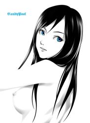 Rule 34 | 1girl, blue eyes, breasts, long hair, momoi komomo, monochrome, nipples, solo
