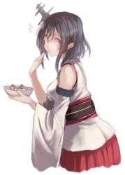 Rule 34 | 10s, 5girls, black hair, bowl, cannibalism, commentary request, detached sleeves, eating, from side, gameplay mechanics, giant, giantess, goggles, hair ornament, japanese clothes, kantai collection, looking at viewer, maru-yu (kancolle), mini person, minigirl, multiple girls, nontraditional miko, red eyes, red skirt, sash, short hair, simple background, skirt, solo focus, upper body, utopia, vore, white background, wide sleeves, yamashiro (kancolle)