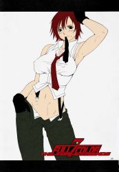 Rule 34 | gloves, green pants, highres, open pants, pants, red hair, saigado, shirt, snk, suspenders, the king of fighters, vanessa (kof), white shirt