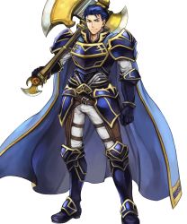 Rule 34 | 1boy, armor, armored boots, axe, battle axe, belt, blue eyes, blue hair, boots, cape, clenched hand, closed mouth, fire emblem, fire emblem: the blazing blade, fire emblem heroes, full body, gauntlets, hector (fire emblem), highres, holding, holding weapon, long sleeves, looking at viewer, male focus, nintendo, non-web source, official art, over shoulder, pants, short hair, shoulder armor, shoulder pads, smile, solo, standing, transparent background, wada sachiko, weapon, weapon over shoulder