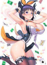 Rule 34 | 1girl, :o, animal ears, armpits, black hair, blue eyes, breasts, capelet, card, cleavage, commentary request, covered navel, detached collar, fake animal ears, gloves, hair ornament, hair ribbon, hairclip, heart, high heels, highres, jumping, kawase seiki, kirigaya suguha, knees together feet apart, large breasts, leotard, medium hair, neck ribbon, open mouth, playboy bunny, playing card, pumps, rabbit ears, rabbit girl, rabbit pose, rabbit tail, ribbon, shiny skin, shoes, solo, sparkle, stiletto heels, sword art online, tail, thighhighs, thighs, white background
