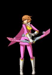 Rule 34 | animated, animated gif, atlus, boots, bow (weapon), brown eyes, brown hair, cape, gloves, looking at viewer, lowres, megami tensei, persona, persona 3, persona 4, persona 4: the ultimate in mayonaka arena, persona 4: the ultimax ultra suplex hold, shin megami tensei, takeba yukari, thumbs up, weapon