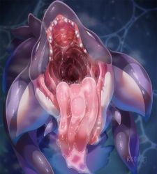 Rule 34 | artist name, breath, bright pupils, dragon, drooling, highres, imminent vore, no humans, open mouth, original, partially submerged, room (room kinoko), saliva, saliva trail, sharp teeth, teeth, tongue, tongue out, vore, water, wet, white pupils
