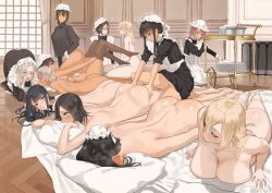Rule 34 | 6+girls, absurdres, ass, breast press, breasts, dress, highres, large breasts, lying, maid, maid headdress, massage, multiple girls, nude, on stomach, tagme, throtem