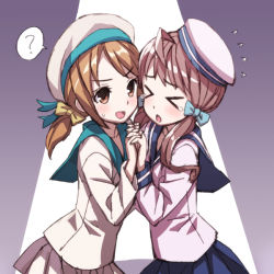 Rule 34 | &gt; &lt;, 10s, 2girls, :o, ?, ahoge, bad id, bad pixiv id, blush, brown hair, error musume, closed eyes, flying sweatdrops, girl holding a cat (kancolle), hair ribbon, holding hands, hat, interlocked fingers, kantai collection, kneeling girl (kancolle), long hair, matsuryuu, military, military uniform, multiple girls, open mouth, personification, ponytail, ribbon, skirt, smile, speech bubble, spoken question mark, tears, twintails, uniform