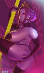 Rule 34 | 1girl, animated, animated gif, ass, ass grab, blush, breasts, crown, ear piercing, embarrassed, female focus, grabbing own ass, highres, holding, holding pole, joylewds, large breasts, long hair, mirelia q melromarc, partially undressed, piercing, pole, pole dancing, queen, solo, tate no yuusha no nariagari, thighhighs