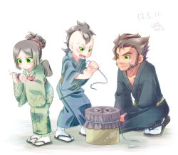 Rule 34 | 10s, 1girl, 2boys, brother and sister, daken, family, father and daughter, father and son, green eyes, japanese clothes, kimono, marvel, multiple boys, siblings, white background, wolverine (x-men), x-23, x-men