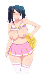 Rule 34 | 1girl, artist request, bijin onna joushi takizawa-san, blush, breasts, cheerleader, highres, large breasts, nipples, smile, takizawa kyouko, twintails