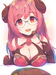 Rule 34 | 1girl, blush, breasts, demon girl, demon horns, glasses, highres, horns, io (princess connect!), large breasts, looking at viewer, open mouth, princess connect!, red eyes, red hair, yako noir