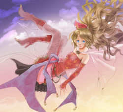 Rule 34 | 1990s (style), 1girl, akamimi, blonde hair, blue eyes, boots, final fantasy, final fantasy vi, floral print, high heel boots, high heels, long hair, red heels, solo, tina branford