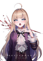 Rule 34 | 1girl, ahoge, blonde hair, blue eyes, blue lips, blue nails, blush, eyeliner, highres, jewelry, lipstick, looking at viewer, makeup, nail polish, open mouth, original, ring, scar, simple background, solo, teeth, tongue, upper teeth only, white background, yurichtofen
