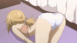 Rule 34 | 10s, animated, animated gif, ass, blonde hair, blush, charlotte dunois, embarrassed, infinite stratos, panties, purple eyes, strapless, tube top, underwear, white panties
