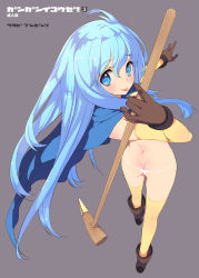 Rule 34 | 1girl, :p, ahoge, ass, blue eyes, blue hair, boots, cape, chunsoft, dragon quest, dragon quest iii, enix, gloves, long hair, looking back, matching hair/eyes, md5 mismatch, panties, resolution mismatch, sage (dq3), solo, source larger, tatami to hinoki, thighhighs, tongue, tongue out, underwear, weapon