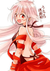 Rule 34 | 1girl, :d, arm ribbon, back, backless outfit, black ribbon, black shirt, blush, breasts, chiya (urara meirochou), commentary request, copyright name, fang, halterneck, long hair, looking at viewer, open mouth, painttool sai (medium), photoshop (medium), pink hair, red eyes, red ribbon, red skirt, ribbon, shirt, signature, simple background, skirt, smile, solo, sugano manami, tank top, urara meirochou, very long hair, white background